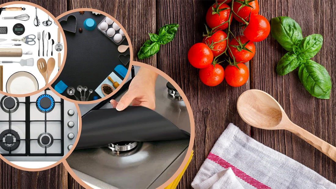 Kitchen Accessories and Gadgets and Kitchen Hacks for home improvements and Kitchen DIY. Gas stove Liners,  Oven liners, Oven Liners for oven base, Stove Gap Covers, Stove Counter Gap Covers, BBQ Grill Mat, Gas Stove Liners and Gas Stove Protector